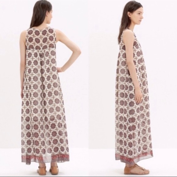 Madewell Shirred Maxi Dress Medallion Stamp XS - Picture 2 of 9